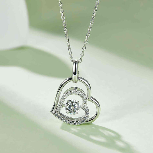 Moissanite 925 sterling silver heart necklace with 0.7 carat stone.