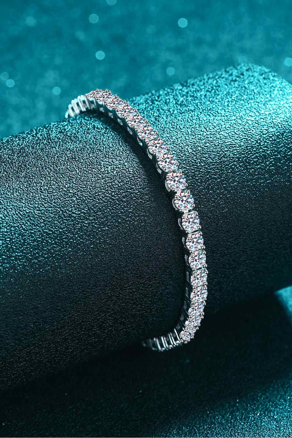 Moissanite Bracelet in sterling silver with minimalist design, 4.9 ct moissanite stones.