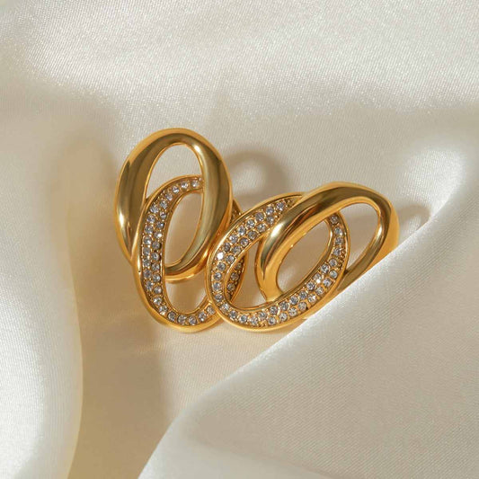 18K gold-plated double-hoop earrings with rhinestones and stainless steel inlay.