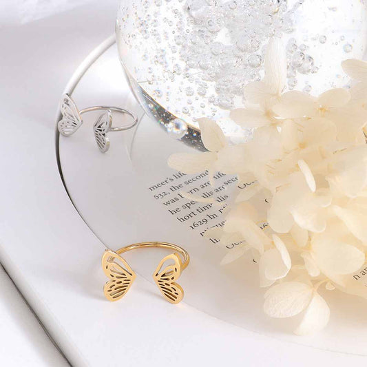 Titanium steel butterfly open ring, adjustable, gold-plated.