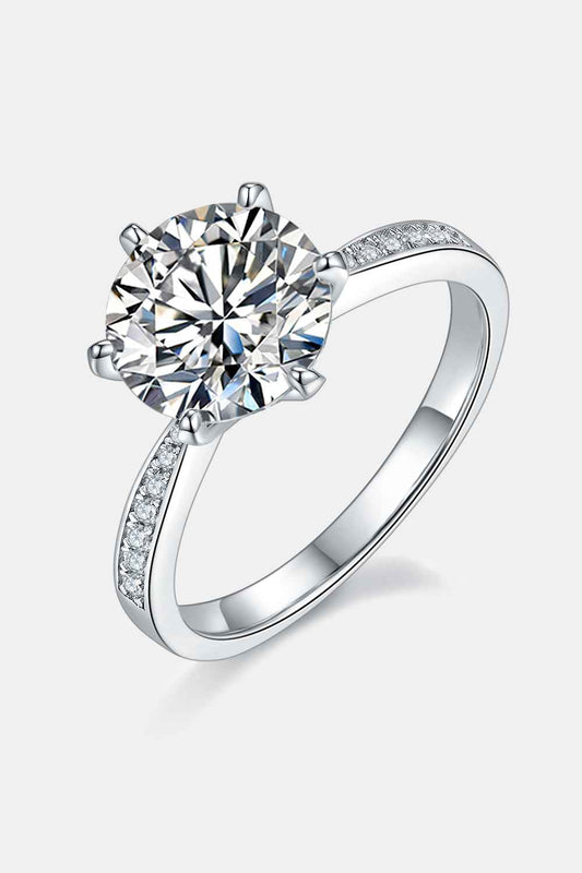 3 Carat Moissanite Side Stone Ring in Sterling Silver with Platinum Plating