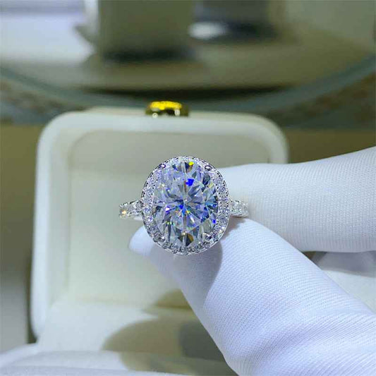 5 Carat Moissanite 925 Sterling Silver Ring in open box.