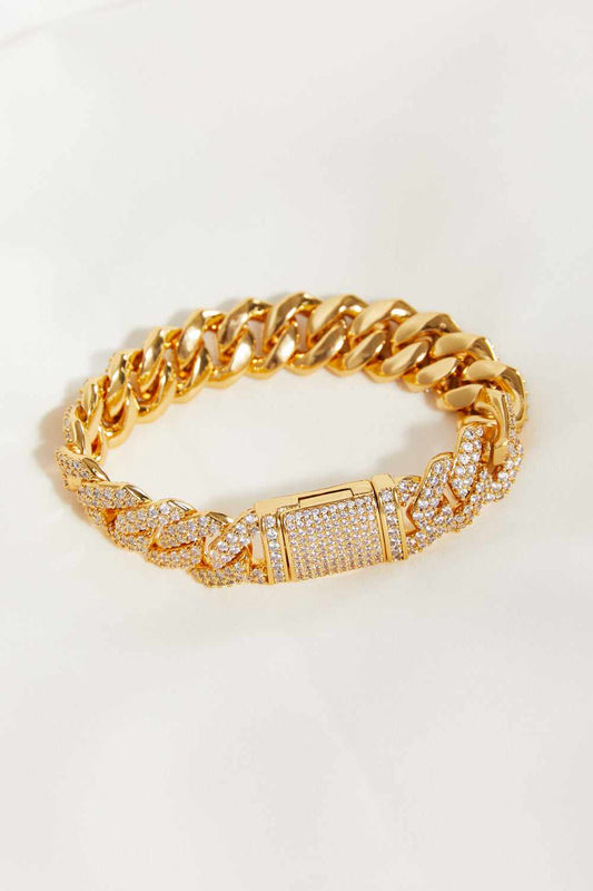 Alloy inlaid zircon bracelet, gold-plated with a detailed chain design.