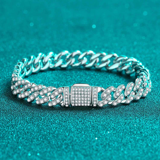 4.63 carat moissanite bracelet in 925 sterling silver on teal background.