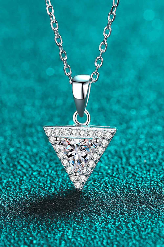 925 Sterling Silver Triangle Moissanite Pendant Necklace, geometric and modern design.