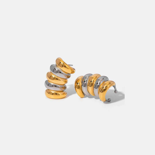Stainless steel contrast stud earrings with 18K gold plating, imported, 1-inch length.