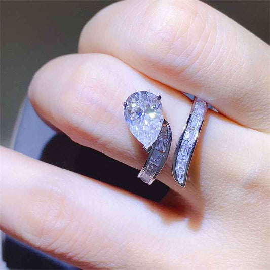 3 Carat Moissanite Zircon 925 Sterling Silver Bypass Ring on finger.