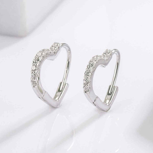 925 sterling silver zircon heart shape earrings, platinum-plated, delicate design.