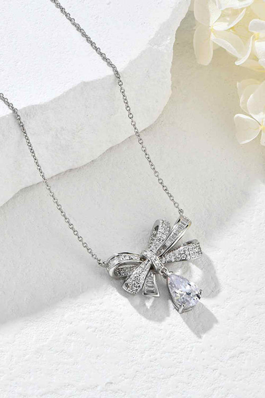 Teardrop shape 925 sterling silver zircon pendant necklace with platinum plating.