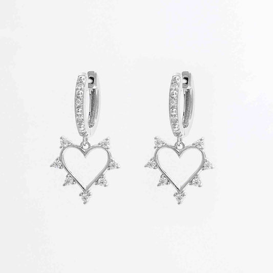 925 Sterling Silver Zircon Heart Dangle Earrings