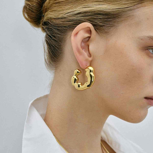 Stainless Steel C-Hoop Earrings, 18K Gold-Plated